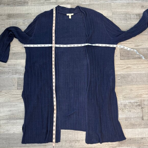 Eileen Fisher navy blue linen long sleeve open front sweater cardigan size XL B7 - Picture 4 of 5